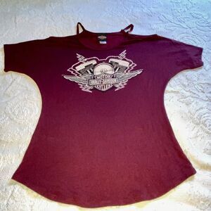 Harley Davidson Women's Burgundy T Shirt Sz‎ Small Studded Decorations Straps J